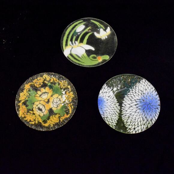 Vintage Syden-Stricker 3 Piece Handcrafted Fused Glass Plate Set Signed by Syden - Picture 1 of 9
